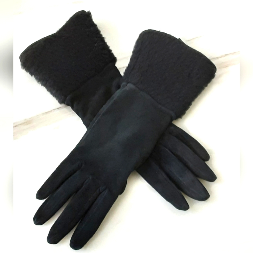 CASHMERE By BLOOMINGDALE'S Black Suede Wool Pile Cuffed Sz 6.5 - NWT Vtg